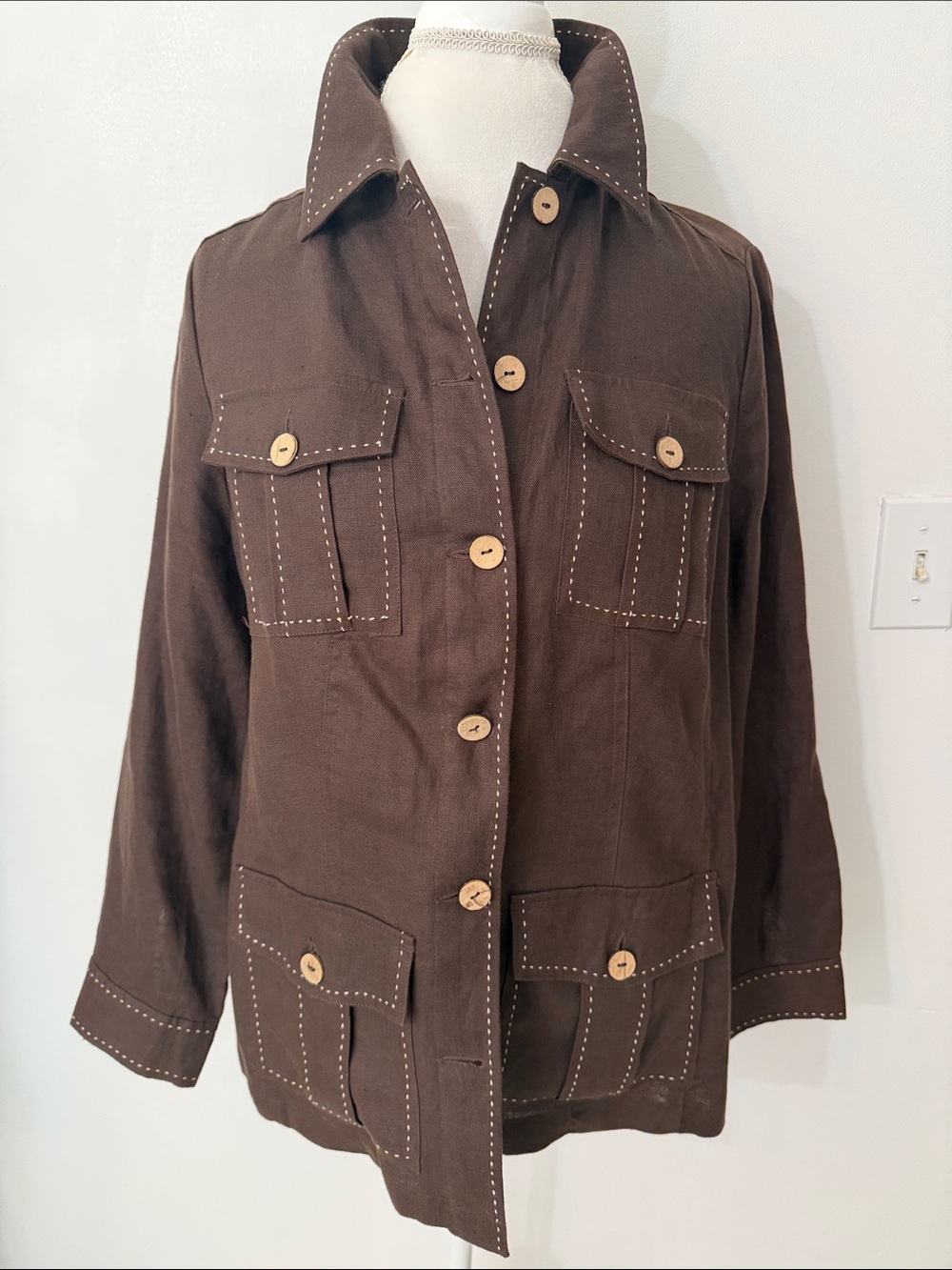 Vintage Tweeds Brand Women's Brown Button-Front Utility Jacket Sz 14W
